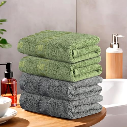 Image of Urbane Home Pack of 4 Cotton Hand /Face Towels for Men & Women | Easily Washable | Workout Gym Napkins for Men | Pocket Towel - Grey & Green