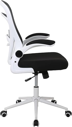 Miniatura 7 de Juego de 2 sillas de oficina blancas con ruedas silla giratoria con brazo abatible de malla ergonómica silla de estudio de oficina de altura