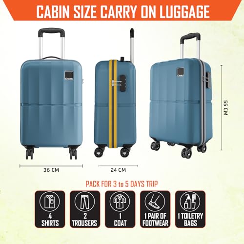 Image of Safari Genius Theo 8 Wheels 55cm Cabin Size Trolley Bag, Hard Case Polycarbonate, 360 Degree Wheeling Small Carry-on Luggage, Suitcase for Travel, Trolley Bags for Travel, Pearl Blue