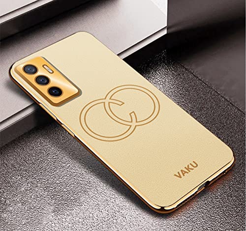 Image of Vaku Luxos Skylar Back Cover Case for Vivo V23e 5G with Leather Pattern Design Gold Electroplated Soft TPU Cover| Shockproof Protective Case - Gold