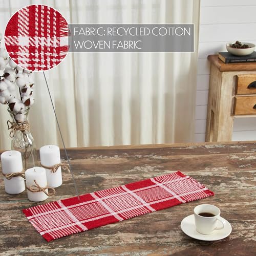 VHC-Brands-Farmhouse-Christmas-Decorations-Eston-Red-White-Plaid-Runner-Fringed-8×24 VHC Brands Farmhouse Christmas Decorations Eston Red White Plaid Runner Fringed 8×24