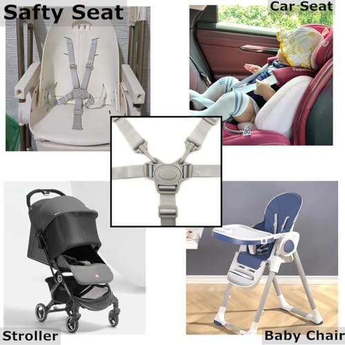 Image of High Chair Straps, Replacement 5 Point Harness Straps for Baby High Chair, Harness Belt for Stroller High Chair Pushchair, Safety and Comfort Material (Grey Button)