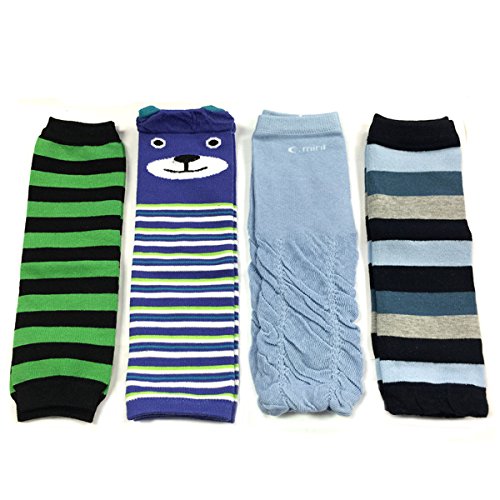 Wrapables® Colorful Baby Leg Warmers Set of 4, Green Stripes, Bear, Ruched Blue, Stripes