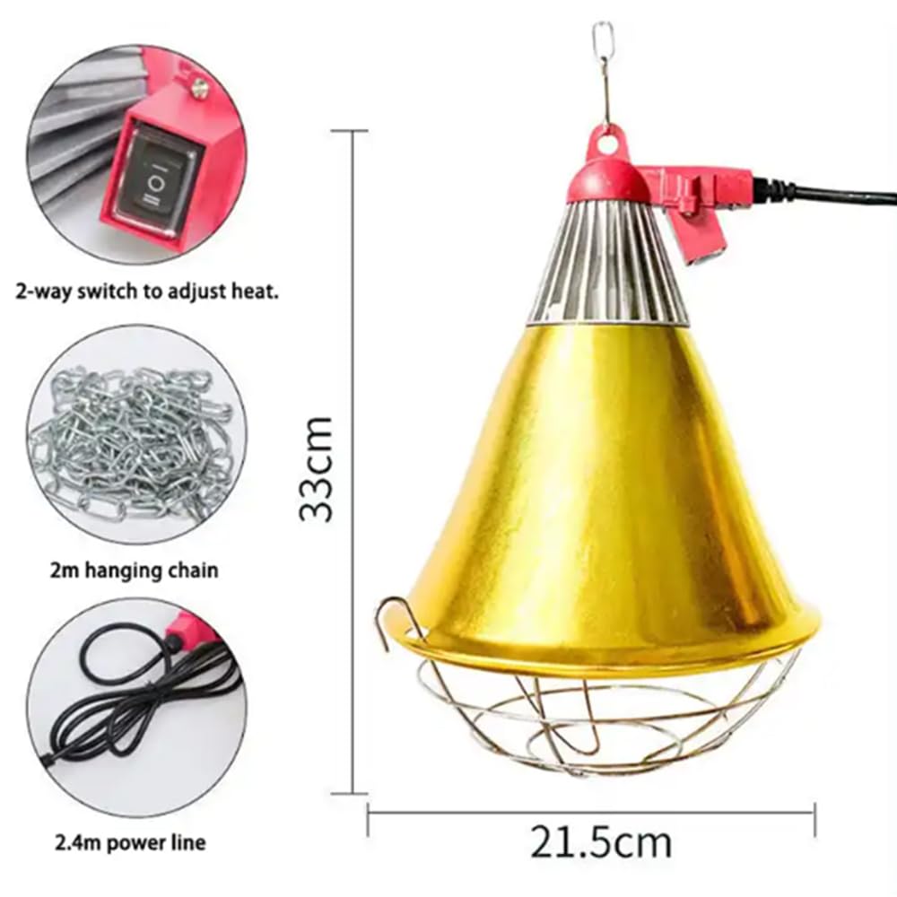 Lámpara de criadora de gallinero, luz de Calor para Calentador de Pollitos, lámpara de calefacción de Reptiles Impermeable de Aluminio, para Conejos, Pollos y Aves de Corral