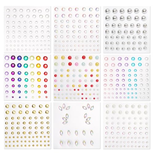 9 Sheets Festival Face Gems Stick On, Colorful Face Stickers for Crystal Self-adhesive Rhinestones for Eye Makeup Multi-Style Hair Gemstones Temporary Tattoo Diamond Jewels for Women Girls(Pattern 3)