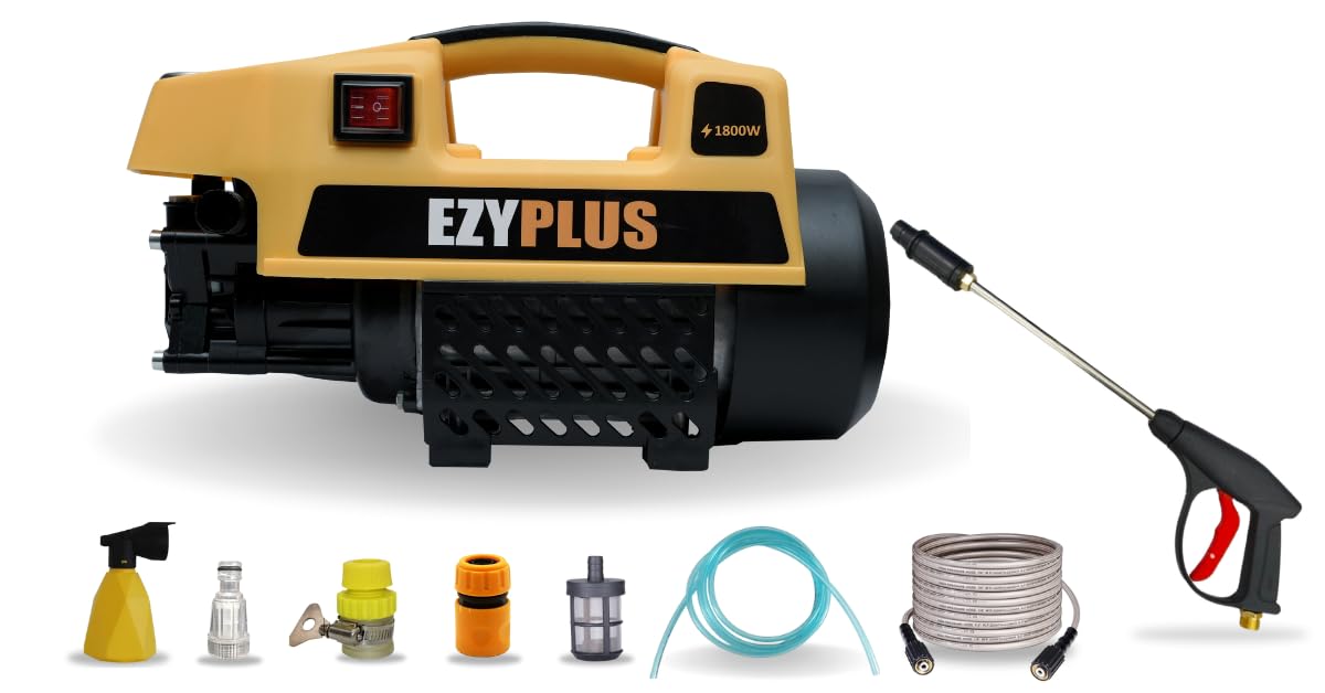 EZYPLUS High Pressure Car Washer |1800 Watts 140Bar Pressure | 8L/Min Flow Rate | 8 Mtr Outlet Hose | 3 Mtr Inlet Pipe | Fits for Car,Bike, Garden,AC Service, Solar Panels,Home Walls