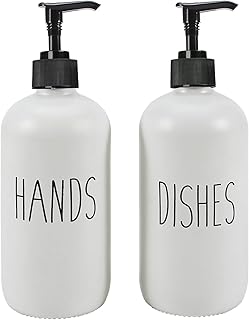 GOYISEE 16 OZ Glass Soap Dispenser with Pump, Bathroom and Kitchen Soap Dispenser Set,Dish Soap Dispenser, Hand Soap,Bathroom Decor,Black Kitchen Accessories(White & White)
