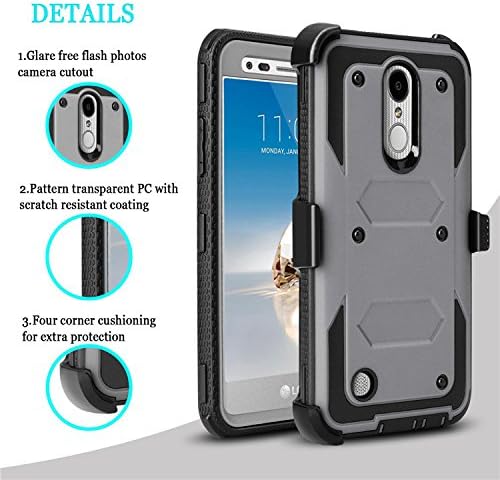 J.west Compatible with LG Aristo Case, Phoenix 3 Case, K8 2017 Case, Fortune Case, Full-Body Rugged Belt Clip Holster Kickstand Case Without Built-in Screen Protector for LV3, Gray