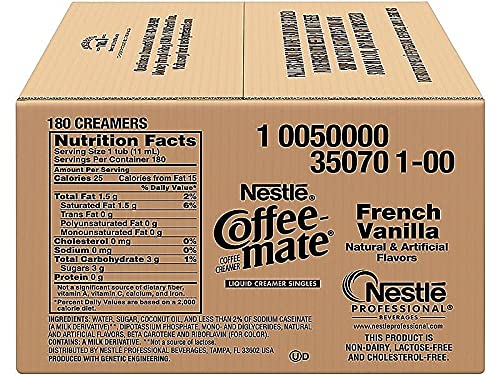 Coffee-mate 35070 Liquid Coffee Creamer, Mini Cups, French Vanilla, 180/Box