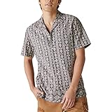 Lucky Brand Men's Short Sleeve Border Print Camp Collar Shirt, Black Stripe