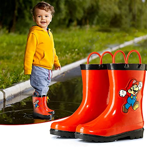 Nintendo Super Mario Boys' Waterproof Rubber Rain Boots with Easy-On Handles – Size 13 Little Kid4