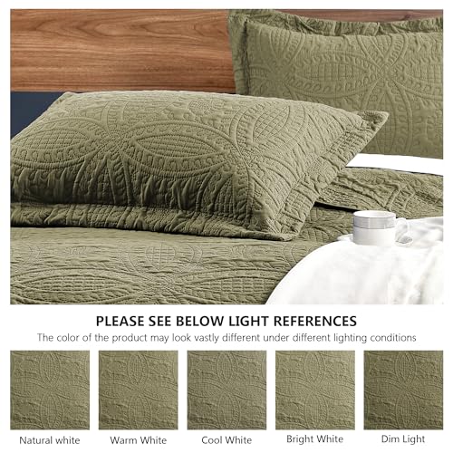 Love's cabin King Size Quilt Bedding Set Green Bedspreads - Bed Summer Lightweight Bedspread Comforter - Coin Pattern Bedding Coverlet for All Season - 3 Pieces (1 Quilt, 2 Pillow Shams)