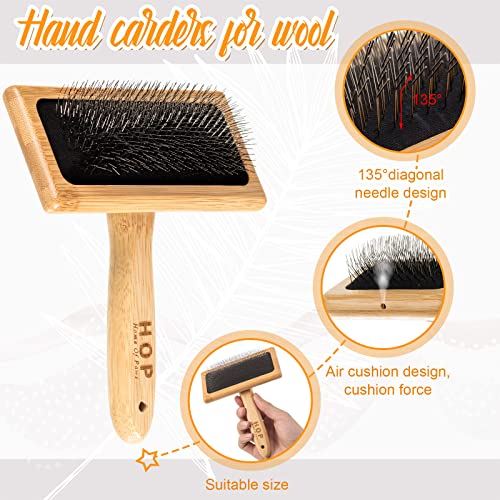 Rtteri 2 Pcs Wooden Wool Carder with Drop Spindle Hand Carders Spinning Slicker Brush Wool Brush Needle Felting Tools for Yarn Weaving Blending Roving Craft Project Kit Supplies