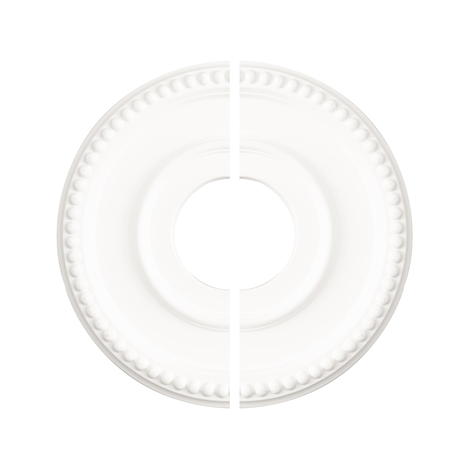 INCREWAY 1 Piece White Ceiling Medallion with Bead Design, Split Decorative Ceiling Ring for Light Fixtures and Chandeliers, Inner Diameter 13 cm