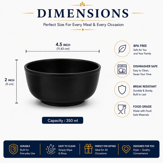 Image of Ariya 4.5 Inch Melamine French Bowls Black Aura Collection Set of 6