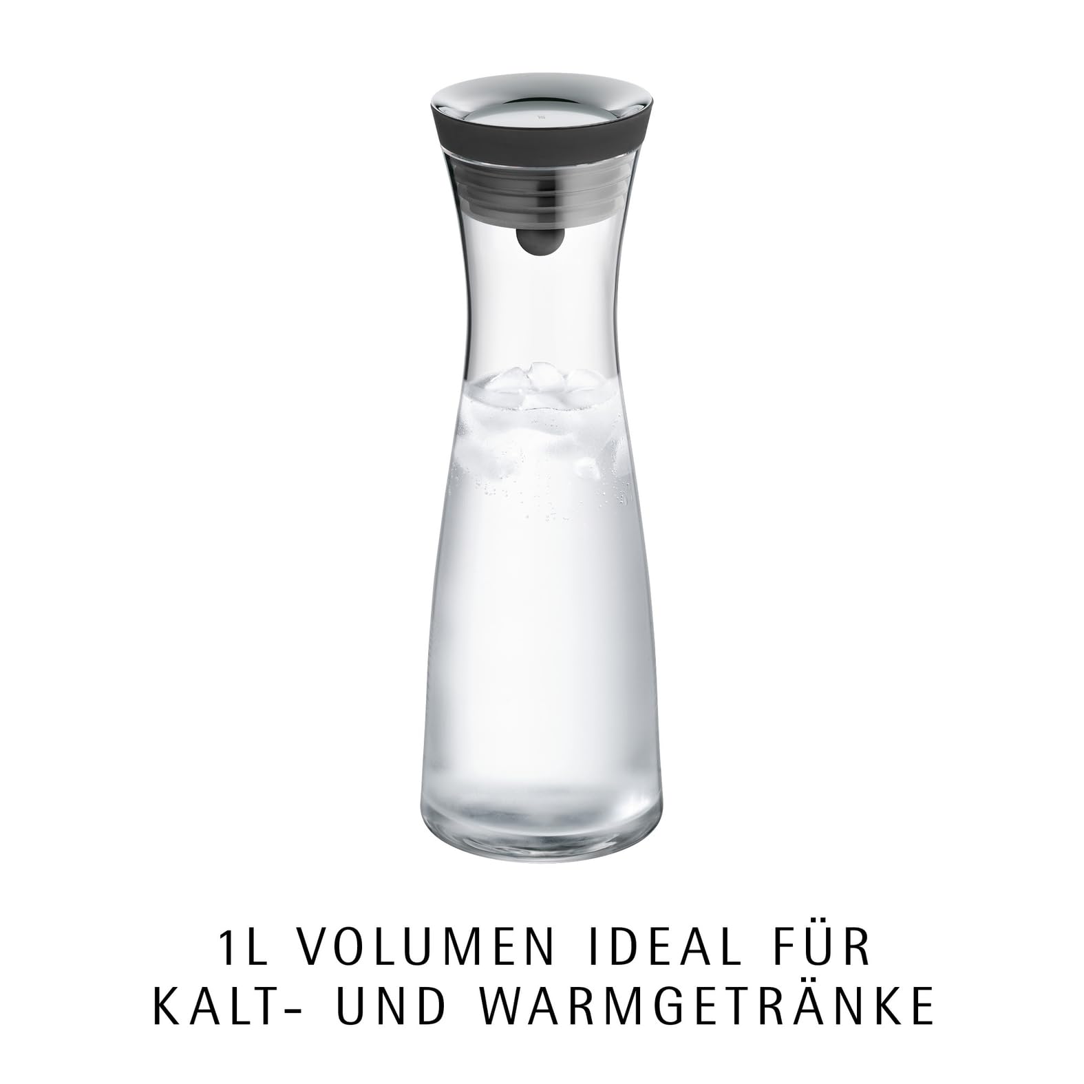 WMF Basic Wasserkaraffe aus Glas, 1 Liter, Glaskaraffe mit Deckel, Silikondeckel, CloseUp-Verschluss
