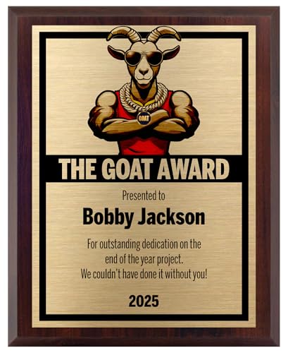 Goat Award Plaque - Personalized Greatest of All Time Trophy - Funny Customized Plaque Award or Gift for Adults, Office, Friends, Boss, Coach, or Fantasy Football - Multiple (6x8)