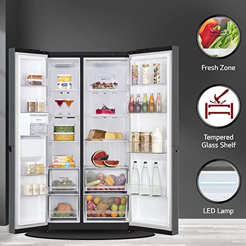 Image of LG 655 L Frost Free Inverter Wi-Fi Side-By-Side Refrigerator Appliance (, GL-B257EMCX, Matte Black, Door Cooling+ with Hygiene Fresh)