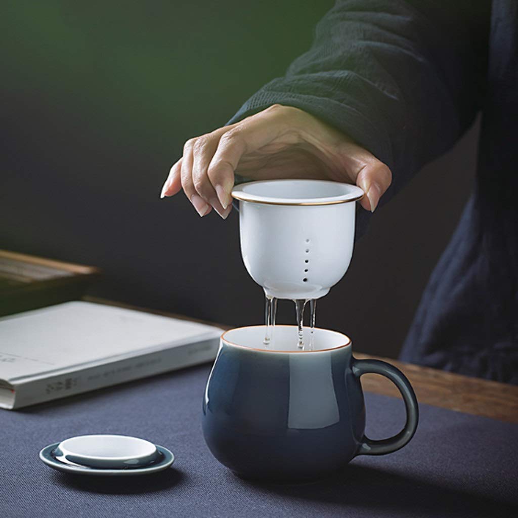 Keramik Becher Keramikbecher Glatte hochwertige Textur Glasur-Kapazität Becher mit Griff Brewing Kaffeetasse Exquisite tragbare Teetassen 340 ml Zuhause und Büro (Color : Black)
