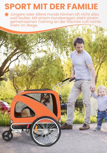 SEPNINE® Hunde Fahrradanhänger XL, 2 in 1 Hundeanhänger & Jogger mit Reflektor und Bremse, 600D Oxford Canvas, maximale Belastung 40kg-Orange