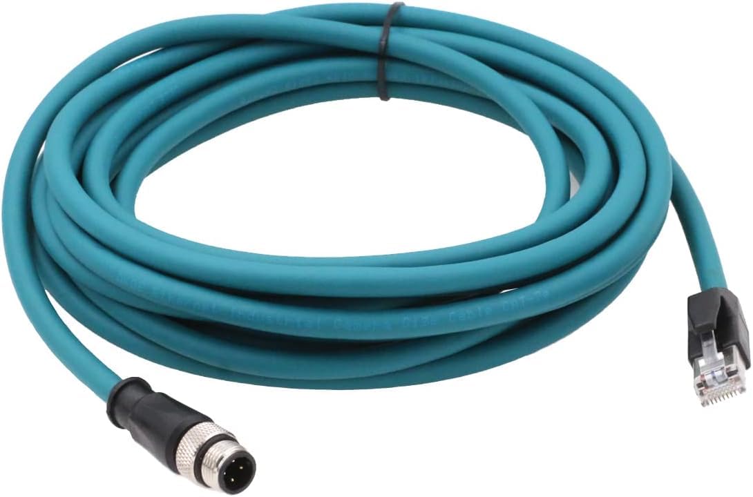 SZRMCC Cavo Ethernet M12, codice D, 4 pin maschio a connettore RJ45, cavo di rete Cat5e ad alta flessibilità, schermato, impermeabile, per sensore fotocamera industriale (blu, 25 m)