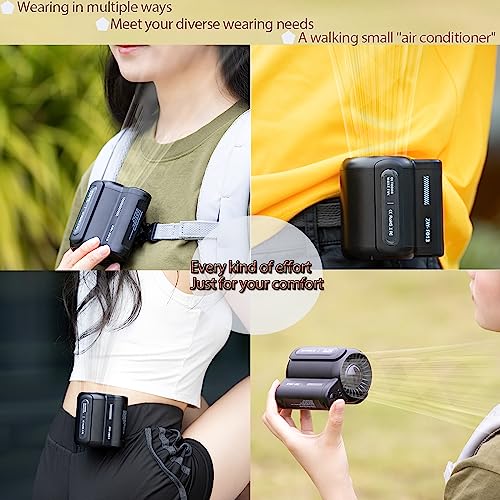 fuliying Waist Fan Portable Rechargeable – 4500mAh Battery Lasts 10 Hours, 3-Speed Personal Clip-On Fan, Hands-Free Wearable Mini Cooling Fans for Outdoor Work, Construction, Fishing, Camping