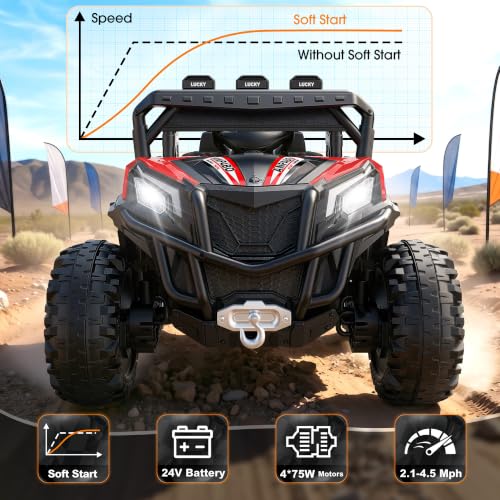Image of ANPABO 24V Ride On Toys for Kids w /Remote Control, 4WD /2WD Switchable, Red