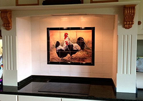 Ceramic Tile Mural - Black Rooster And Hen - By Laurie Snow Hein #TOP5