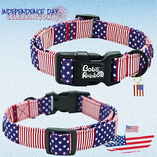 Image of Independence Dog Collar-Adjustable Cute American Flag Pet Collars Holiday Soft Comfortable Cotton Puppy Collar Gift for X-Small Dogs