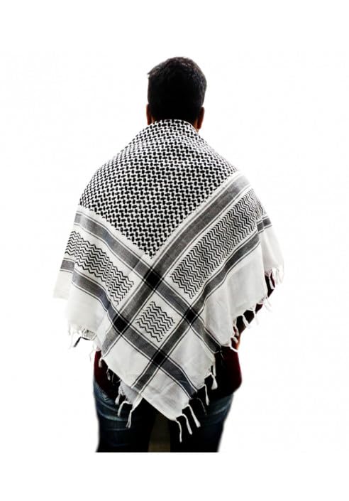 Black Mixed White Polycotton Arab Scarf For Men-image-1