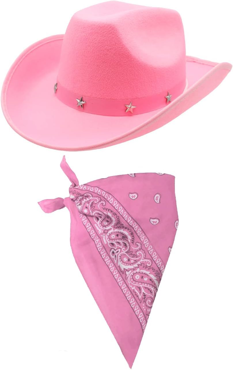I LOVE FANCY DRESS Disfraz DE Vaquero con Bandana Conjunto DE Accesorios DE Vaquero Sombrero Rosa DE Vaquero Y Bandana Rosa con DESEÑOS Blancos Y Negros Fiestas TEMATICAS