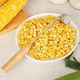 Gettimore Pelador de mazorcas de maíz, herramienta peladora de maíz de acero inoxidable y madera con diseño fácil de limpiar para ensaladas, sopas, salsas, color plateado