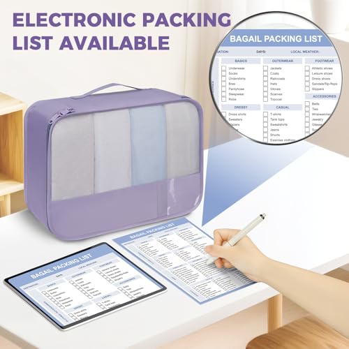 Image of BAGAIL 9 Set Packing Cubes with Packing List Luggage Packing Organizers for Travel Accessories (Dusty Purple)