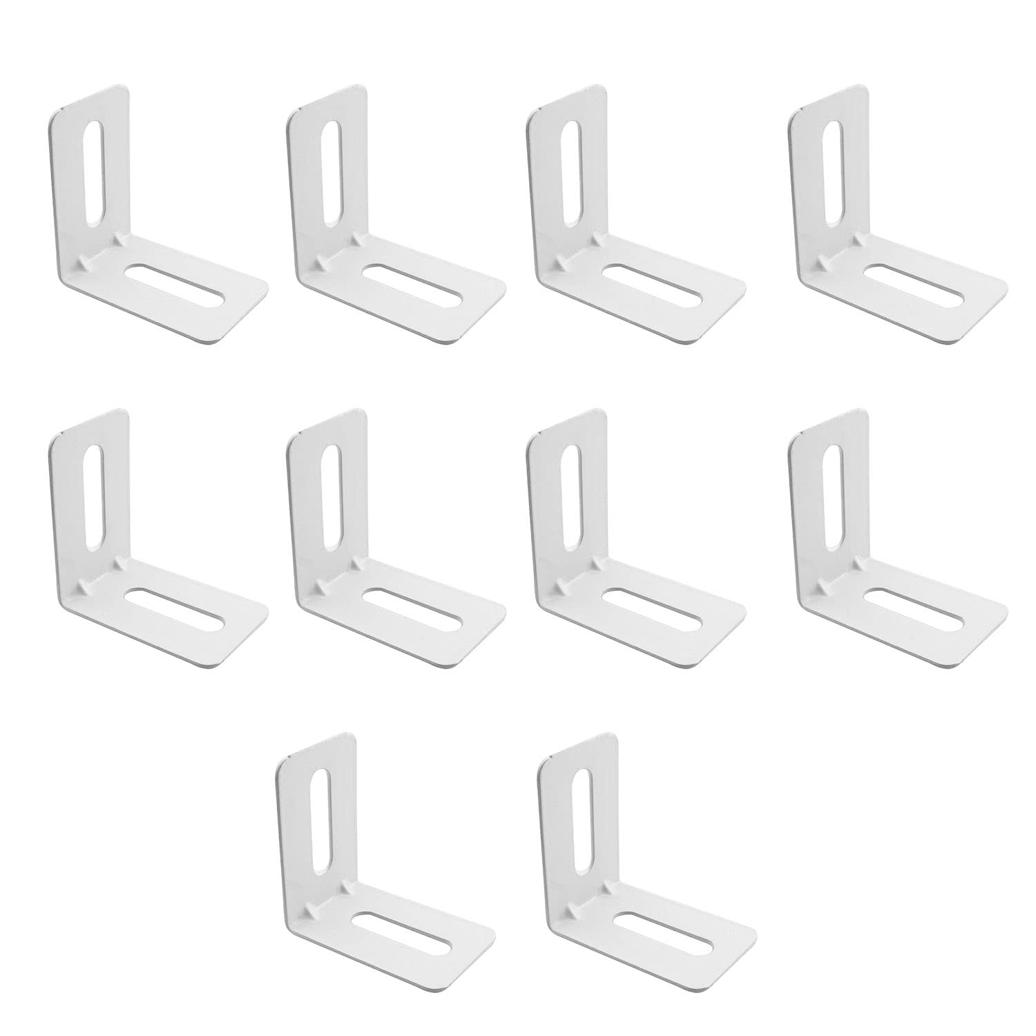 Jcbiz White 10Pcs 60X60mm Adjustable Right Angle Brackets L-Shape Corner Brace Support 90 Degree,