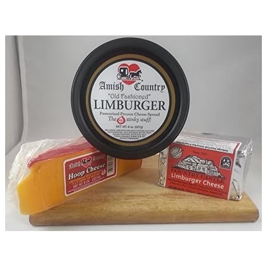 Amish County Cheese Set (3 cheeses). County Castle Limburger, Amish Country Limburger Spread, Amish Country Hoop Cheese.