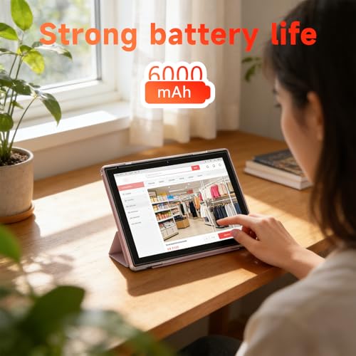 Image of WUIUHOU 10.1 Inch Android 15 Tablet, 8GB RAM 32GB Storage, HD IPS Display, 5G WiFi 6,6000mAh Battery, Dual Camera for Video Call, Tab with Case & Stylus Pen for Work /Study Tablet with case (Pink)