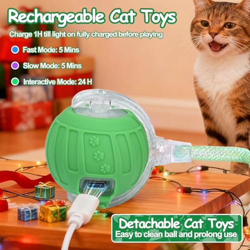 Image of Interactive Cat Toy Ball - Christmas Cat Toys for Indoor Cats with Feather Tails for Chasing, Moving Stimulation Smart Cat Toy for Enrichment, Motion Activated Automatic Rolling Toys to Keep Them Busy