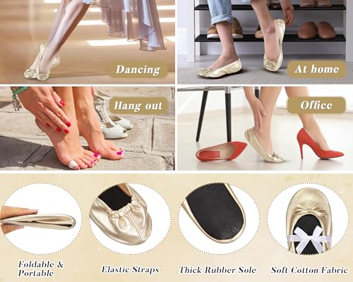 Image of Jecery Foldable Ballet Flat for Wedding Guests Bulk Women Ballerina Dancing Slippers Party Sign Portable Travel Purse Shoes for Bridesmaid Flats Women Wedding Slippers Gift