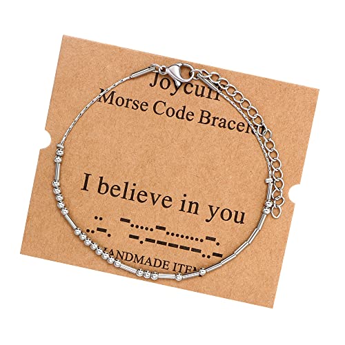 Image of JoycuFF Inspirational Morse Code Bracelets for Women Silver Beads Jewelry Encouragement Mantra Gifts for Her