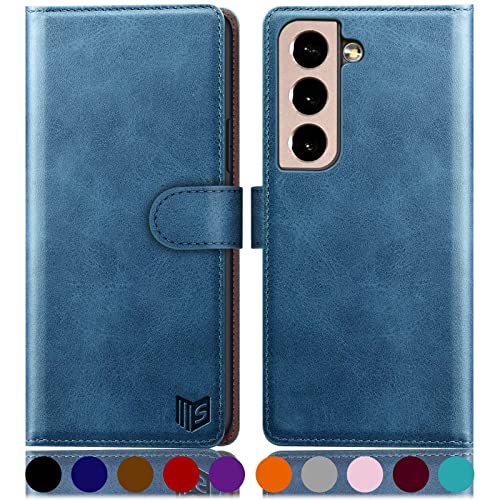 Protège écran Samsung S22 Plus étui anti-choc cuir SUANPOT portefeuille RFID bleu