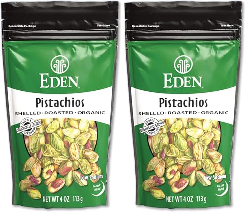 Eden Organic Pistachios, Shelled, Roasted, and Misted with Sea Salt, California Grown, 4 oz (Pack of 2)
