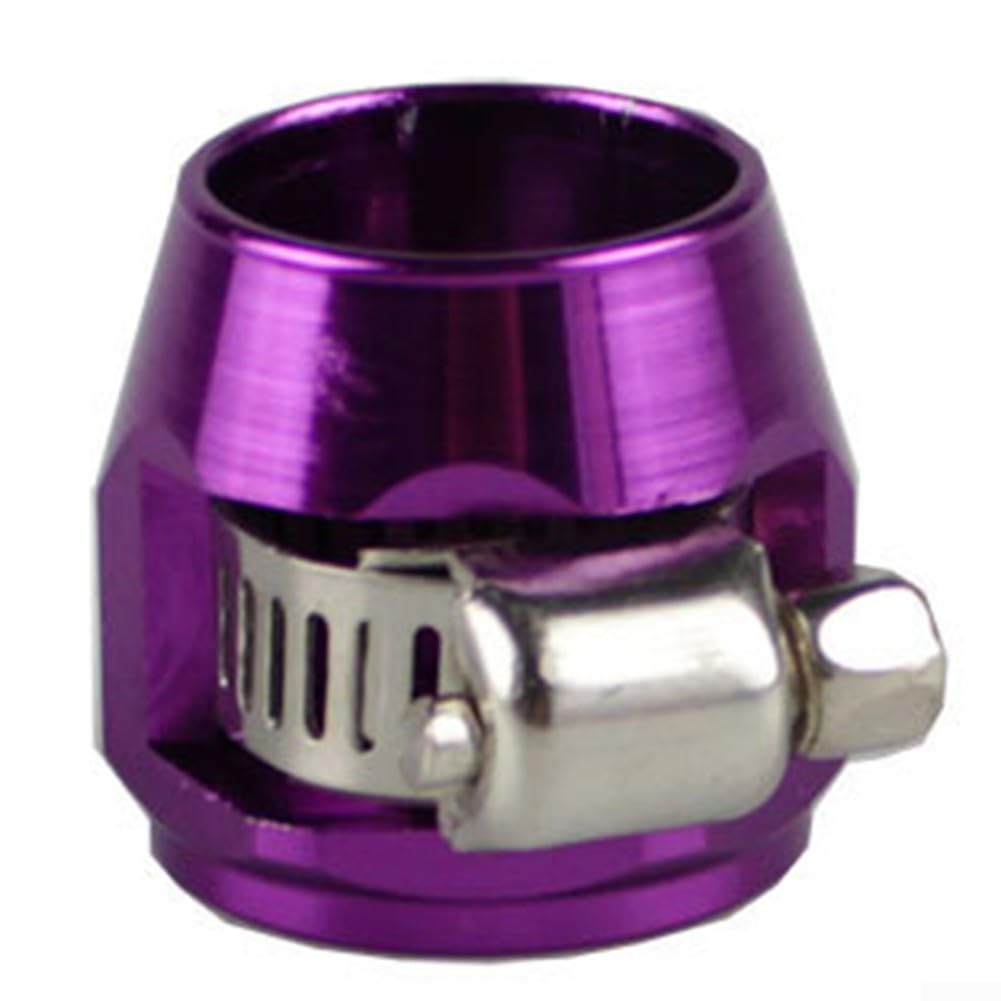 AN4 Oil Finisher Clamps for Motorcycle Fuel Line, Oil & Water Tube Mesh Hose Clamp – Aluminum Alloy, Black/Silver/Purple/Red/Gold/Blue (1-Pack)(PURPLE)