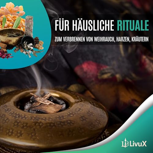 LivuX 50 Tabs Weihrauchkohle 33mm – Schnellzündende Räucherkohle, 5 Rollen mit je 10 Kohletabletten, ideal zum Verbrennen von Räucherwerk, Harzen und Kräutern 1202