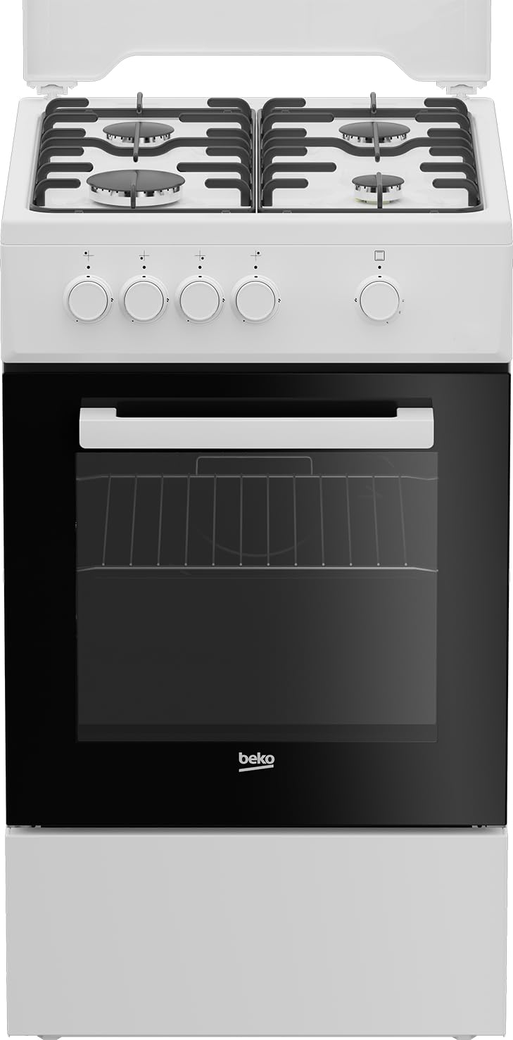 Beko FSG522DWC - Cucina a gas con forno, n°4 fuochi, 50x60 cm, colore bianco