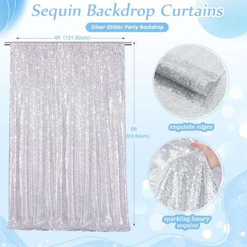 Image of Silver Sequin Backdrop Curtains-2 Panels 4FTx8FT Silver Backdrop for Valentines Day, Glitter Party Decorations Background Drapes for Wedding Birthday Anniversary Graduation Photo Booth Decor