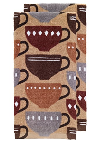 T-Fal Fiber Reactive Print Kitchen Towels: Highly Absorbent, Super Soft - 100% Cotton, 16'x28' Dish Towels for Cleaning & Drying Dishes, Pans, Glassware, or Countertops, 2-Pack, Coffee