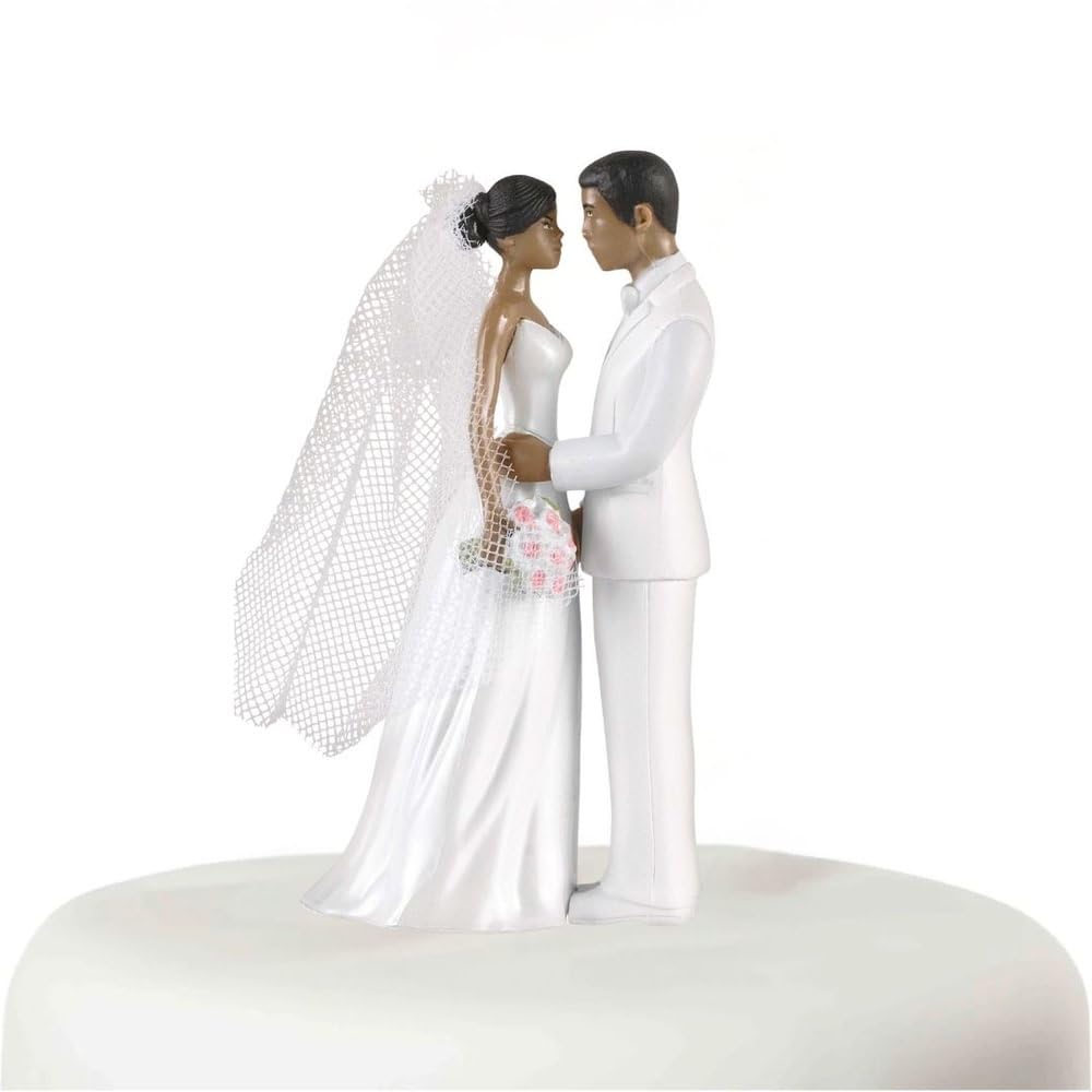 Eleganter afrikanischer amerikanischer Tortenaufsatz aus weißem Kunststoff, 11,4 cm, 1 Stück, einzigartige und stilvolle Tafeldekoration, perfekt für Hochzeiten, Verlobungen und Jubiläumsfeiern