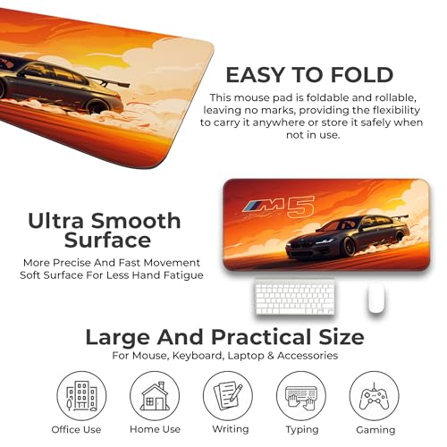 Image of Skiditos BeeMW M5 Desk Pad - Sunset Drift Edition | XL Mouse Pad for Gamers & Car Lovers | Smooth Non-Slip Desk Mat with Bold Drift Art | Racing Decor for Home Office
