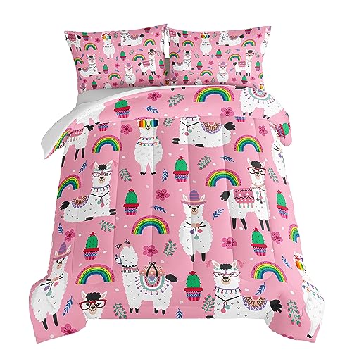 HOSIMA Kids Girls Pink Twin Comforter 2 Pillowcases,Cute