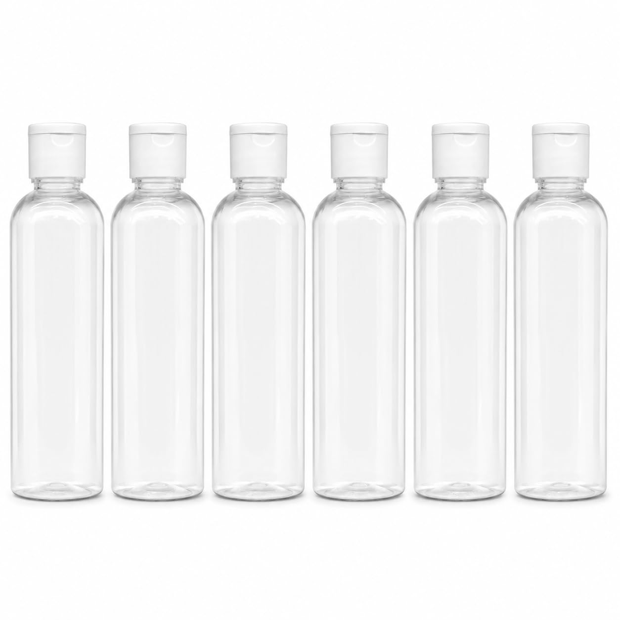 MAPPERZ Empty Clear Refillable Bottles Travel Size, Cosmetic Containers Small Leak Proof Squeeze Bottles with White Flip Top Cap for Toiletries, Shampoo, Round, 100ml, Pack of 6-picture-36